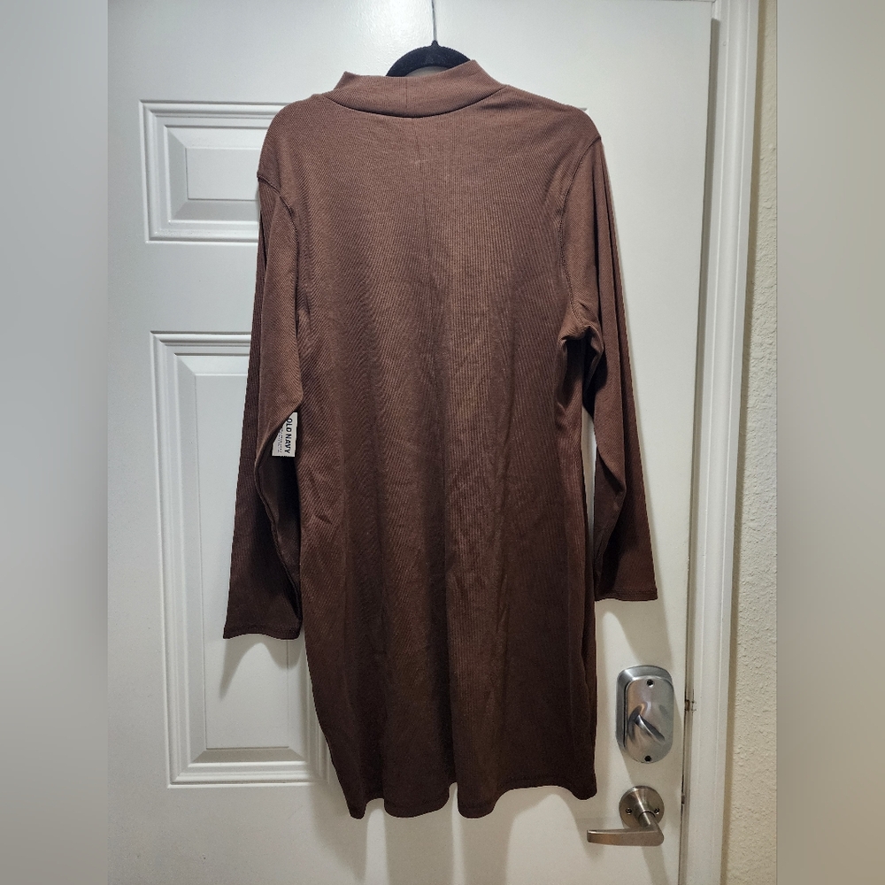 Old Navy RIBBED DRESS WOMEN XXL brown long sleeve NEW